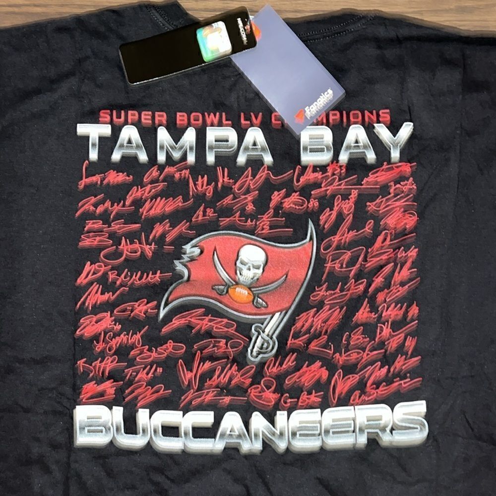 New Black TAMPA BAY BUCCANEERS SUPER BOWL LIV CHAMPIONS SIGNED NFL Tee T shirt